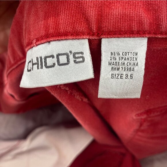 Chicos Pants Womens 3.5 US 18 Plus Red Denim Stretch Utility Capri Pocket Casual - Picture 7 of 12